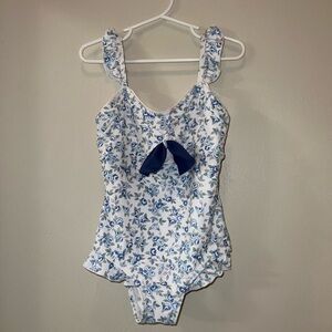 Sweethoney Blue Floral Ruffled Swimsuit
